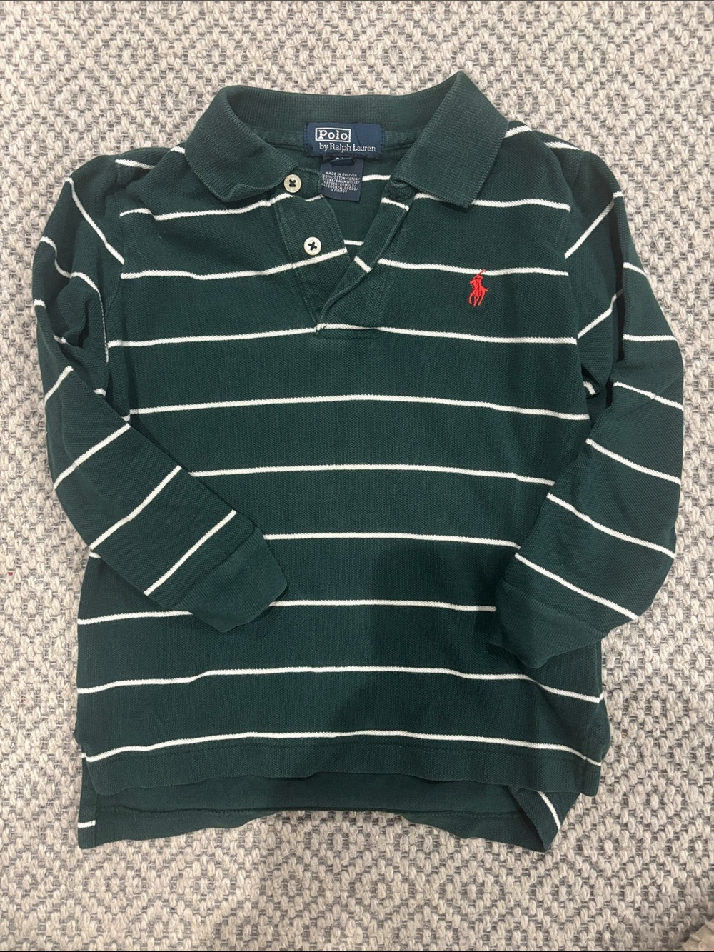 Polo by Ralph Lauren Dark Green Striped Long-Sleeve Polo with Red Logo